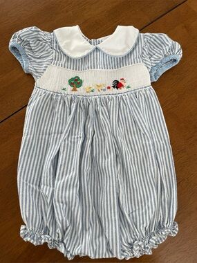 Vintage House of Hatten Blue & White Smocked One-Piece with Peter Pan Collar